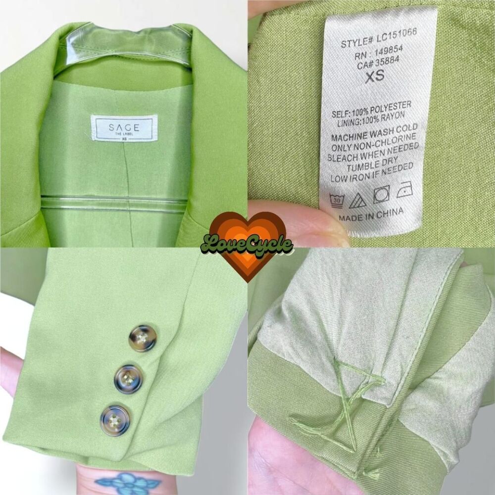 Women's Sage Green Double Breasted Blazer with Tortoise Shell Buttons - Picture 5 of 5